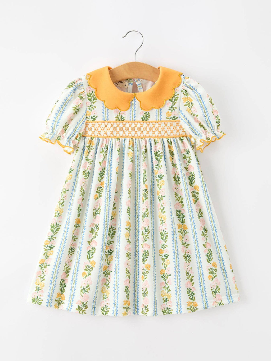Fall Smocked Dress with Scallop Collar