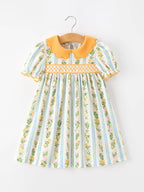 Fall Smocked Dress with Scallop Collar