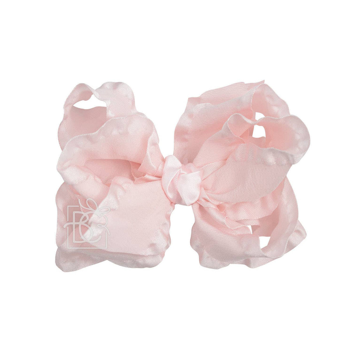 LIGHT PINK DOUBLE RUFFLE BOW ON CLIP
