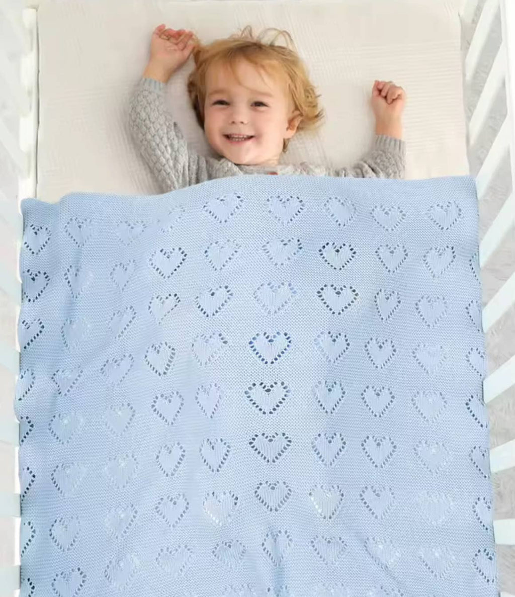 Blue Heart Cotton Knit Blanket