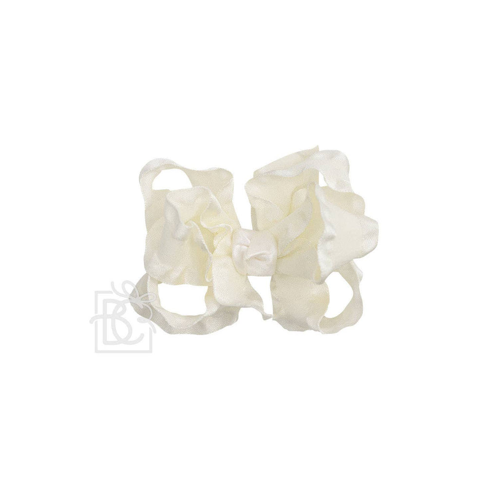 BROWN DOUBLE RUFFLE BOW ON CLIP