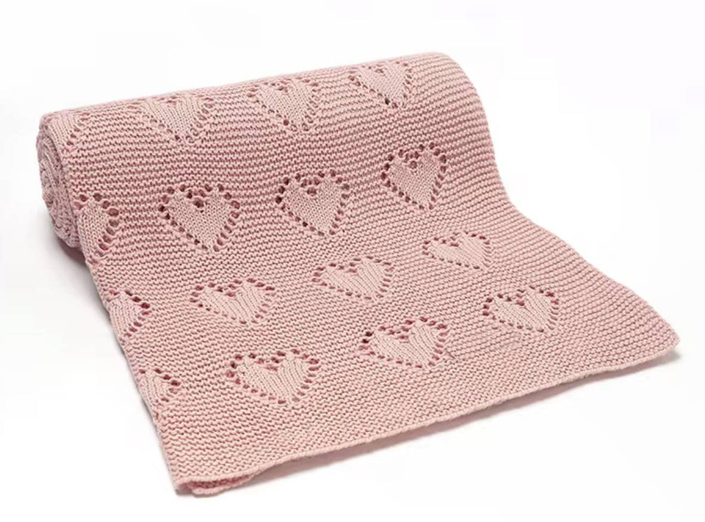 Pink Heart Cotton Knit Blanket