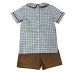 Blue/Khaki Plaid Boy's Shorts Set