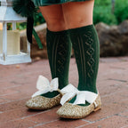 Scalloped Fancy Knee High Socks - Forest
