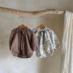 Baby Girls Vintage Floral/Plain Bow-Tie bubble