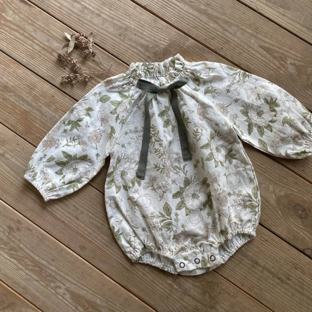 Baby Girls Vintage Floral/Plain Bow-Tie bubble