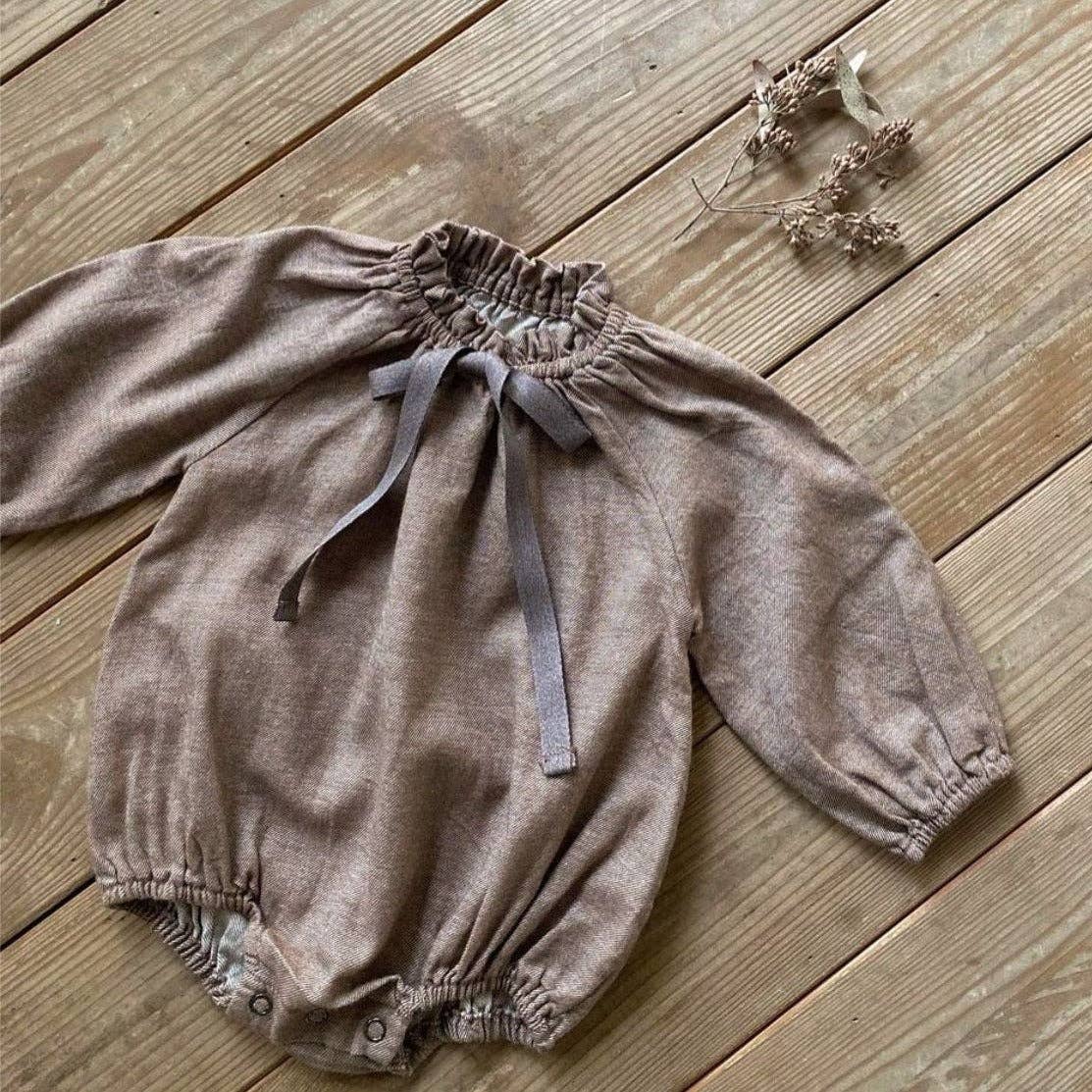 Baby Girls Vintage Floral/Plain Bow-Tie bubble