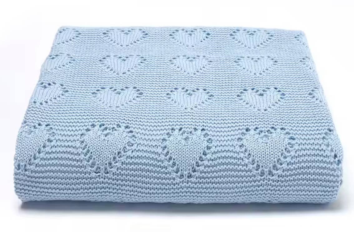 Blue Heart Cotton Knit Blanket
