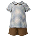 Blue/Khaki Plaid Boy's Shorts Set