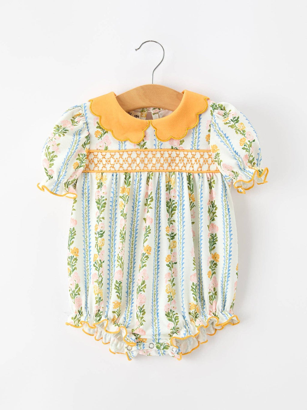 Fall Smocked Bubble with Scallop Collar