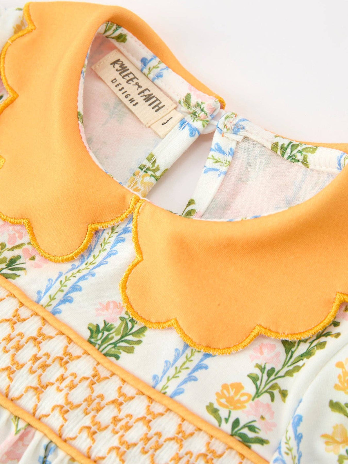 Fall Smocked Dress with Scallop Collar