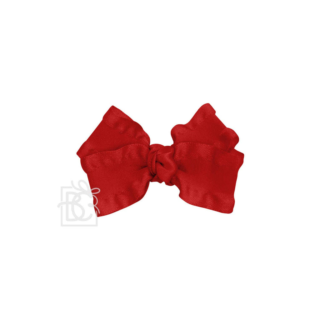 BROWN DOUBLE RUFFLE BOW ON CLIP