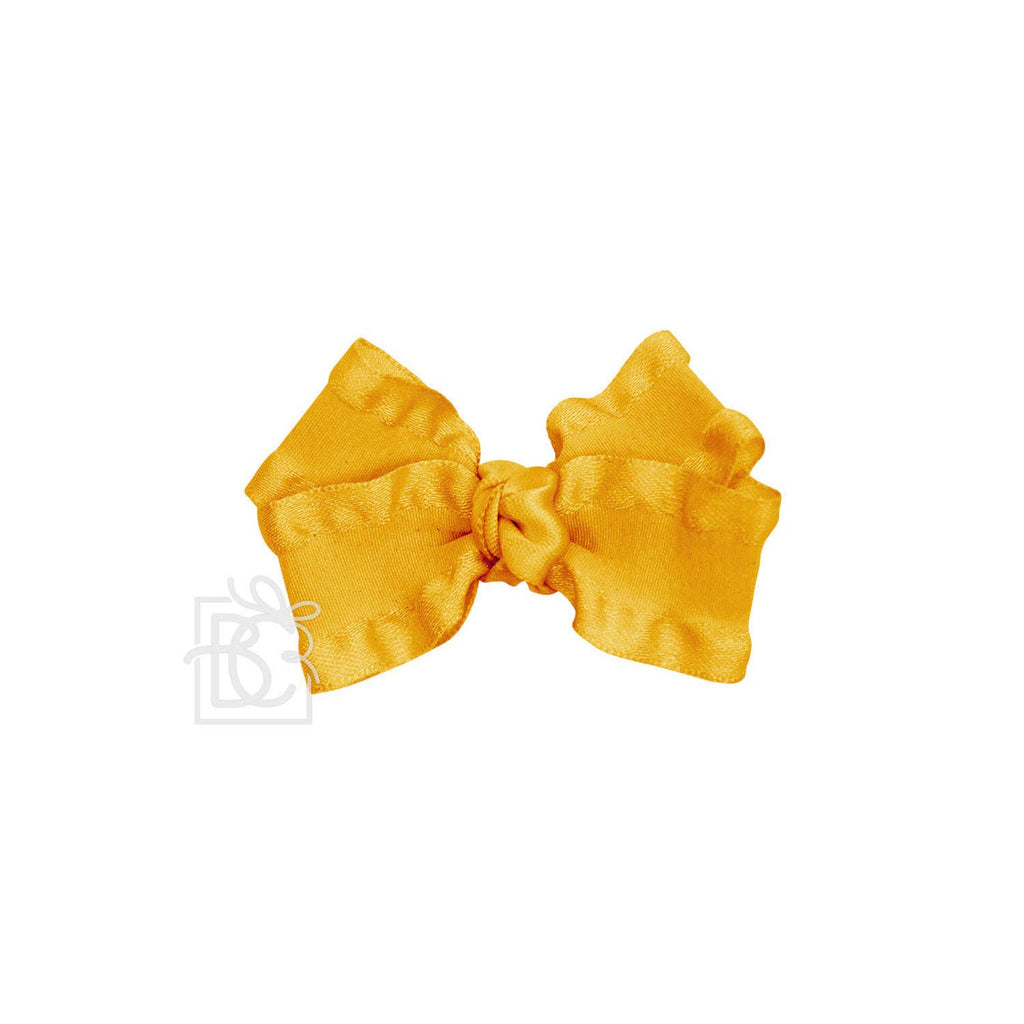 BROWN DOUBLE RUFFLE BOW ON CLIP