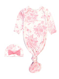 SoftSnooze™ Baby Girls Bamboo Viscose Bubblegum Butterfly Garden Toile Ruffle Knotted Sleep Gown & Bow Hat Set