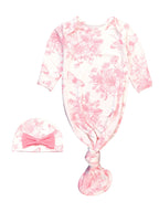 SoftSnooze™ Baby Girls Bamboo Viscose Bubblegum Butterfly Garden Toile Ruffle Knotted Sleep Gown & Bow Hat Set